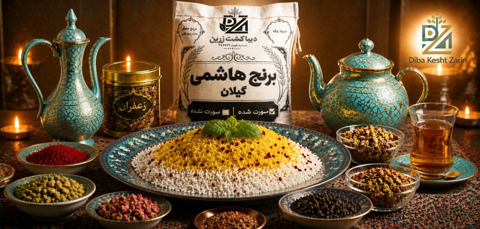 برنج هاشمی دیبا کشت با چای و زعفران در سفره ایرانی